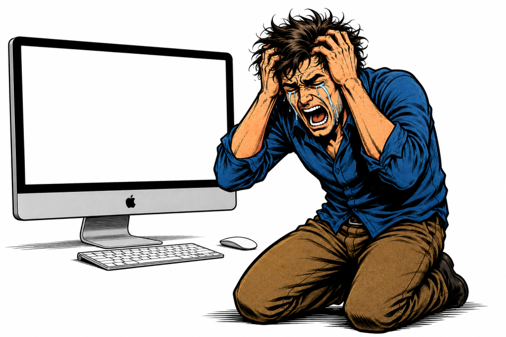パソコンのサイトが真っ白になっていて嘆いている